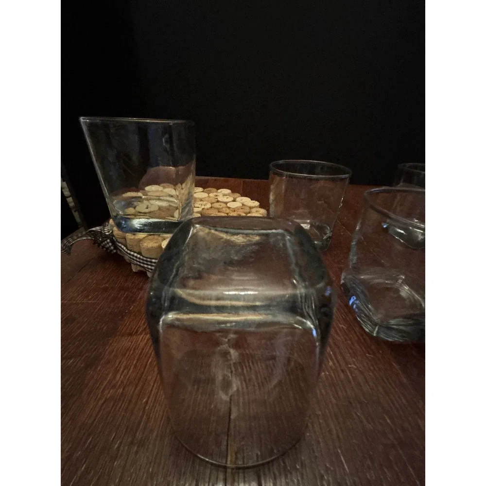 Set of 4 Square Base Whiskey Rocks Glasses Clear Glass Lowball Barware 10oz